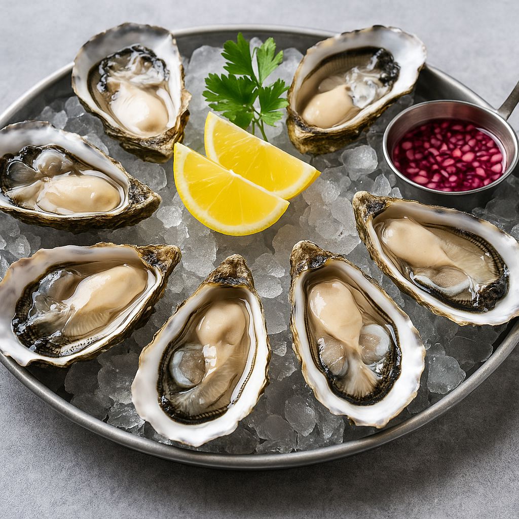 Fresh oysters on ice platter - premium seafood